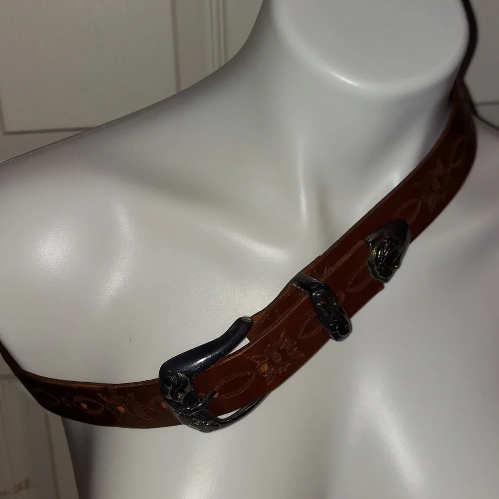 Vintage A.Brod Brown Tooled Leather Belt